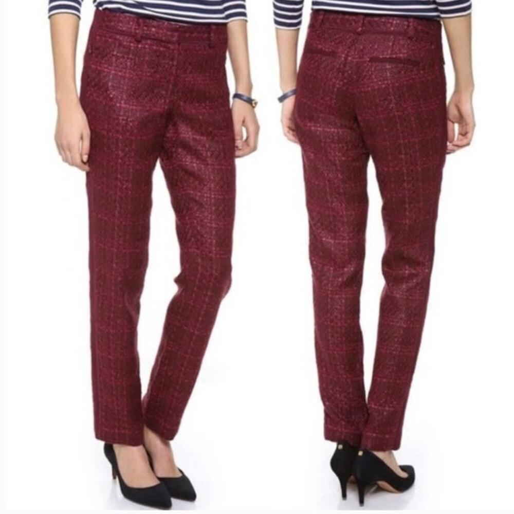 NWT Tory Burch Drew pants, in a rich plum tweed with tuxedo stripe size 6